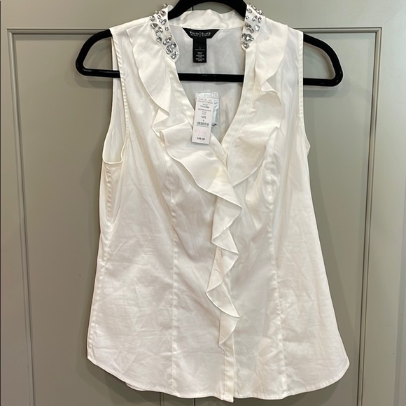 White House Black Market Tops - NWT WHBM Sleeveless Glam Poplin with Frill Top